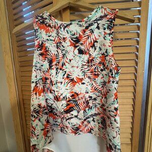 Collective Concepts Tropical Print Sleeveless Blouse XS Petite Open Back Layered